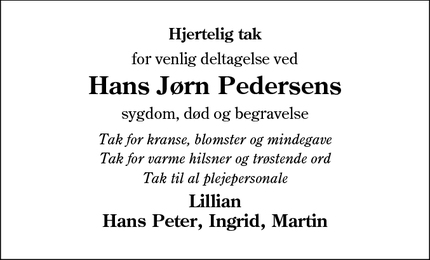 Taksigelsen for Hans Jørn Pedersens - Næsbjerg