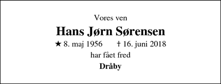 Dødsannoncen for Hans Jørn Sørensen - Ebeltoft