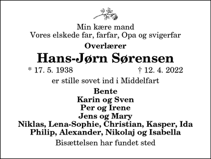 Dødsannoncen for Hans-Jørn Sørensen - Frederiksberg 
