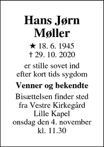 Dødsannoncen for Hans Jørn
Møller - Århus