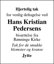 Taksigelsen for Hans Kristian
Pedersens - Langeskov