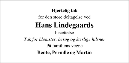 Taksigelsen for Hans Lindegaard - Store Heddinge