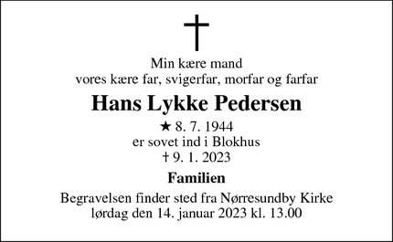 Dødsannoncen for Hans Lykke Pedersen - Hals