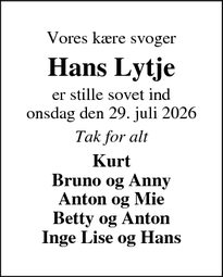 Dødsannoncen for Hans Lytje - Ringkøbing