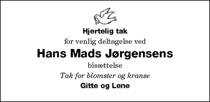 Taksigelsen for Hans Mads Jørgensens - Nykøbing Falster