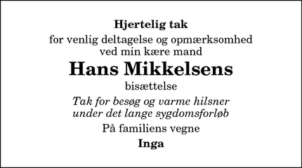 Taksigelsen for Hans Mikkelsen - Hjørring