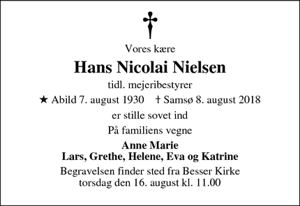 Dødsannoncen for Hans Nicolai Nielsen - Samsø