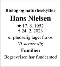 Dødsannoncen for Hans Nielsen - Kongens Lyngby