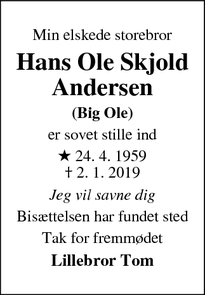 Dødsannoncen for Hans Ole Skjold Andersen  - Grenå