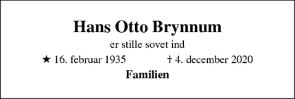 Dødsannoncen for Hans Otto Brynnum - Virum