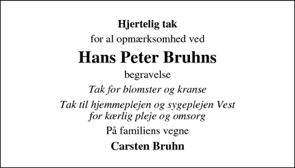 Taksigelsen for Hans Peter Bruhns - Tønder