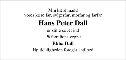 Dødsannoncen for Hans Peter Dall - odense