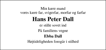 Dødsannoncen for Hans Peter Dall - odense
