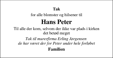 Taksigelsen for Hans Peter - Overby