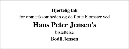 Taksigelsen for Hans Peter Jensen's - Fredericia