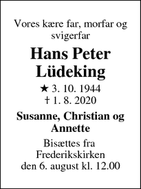 Dødsannoncen for Hans Peter Lüdeking - Aarhus