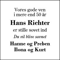 Dødsannoncen for Hans Richter - Herning