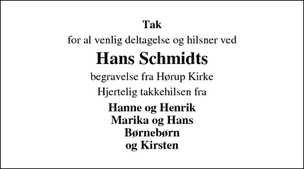 Taksigelsen for Hans Schmidt - Hørup 