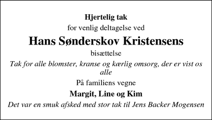 Taksigelsen for Hans Sønderskov Kristensen - Middelfart