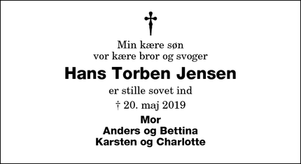 Dødsannoncen for Hans Torben Jensen - Guldborg
