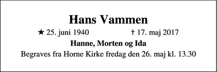 Dødsannoncen for Hans Vammen - Faaborg