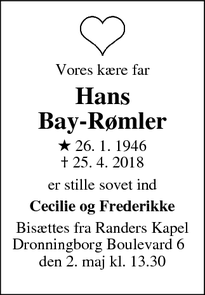 Dødsannoncen for Hans
Bay-Rømler - Randers