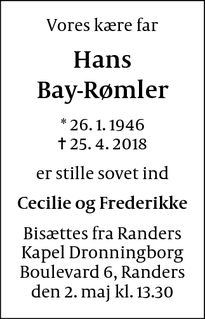 Dødsannoncen for Hans
Bay-Rømler - Randers