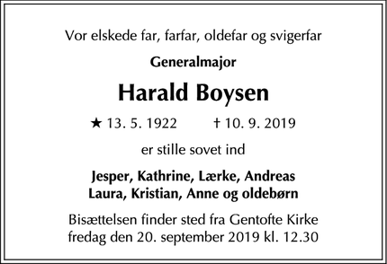 Dødsannoncen for Harald Boysen - Gentofte