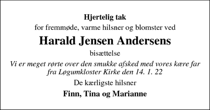 Taksigelsen for Harald Jensen Andersens - Løgumkloster