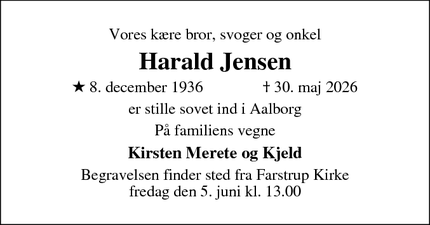 Dødsannoncen for Harald Jensen - Farstrup 