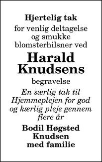 Taksigelsen for Harald Knudsens - Bindslev