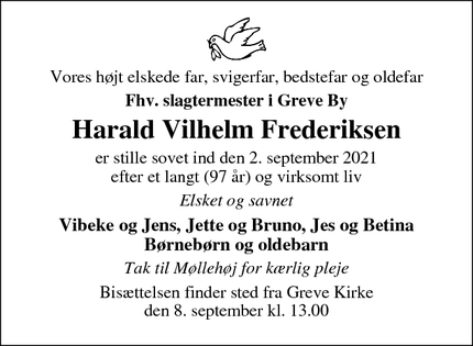 Dødsannoncen for Harald Vilhelm Frederiksen - Greve