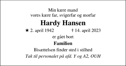 Dødsannoncen for Hardy Hansen - Odense C