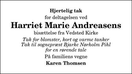 Taksigelsen for Harriet Marie Andreasen - Aabybro
