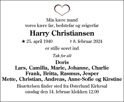 Dødsannoncen for Harry Christiansen - Varde