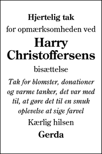 Taksigelsen for Harry
Christoffersens - Bramming