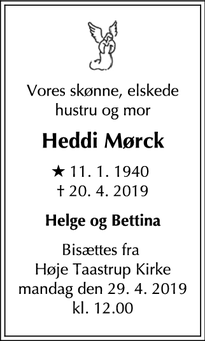 Dødsannoncen for Heddi Mørck - 2630 Taastrup