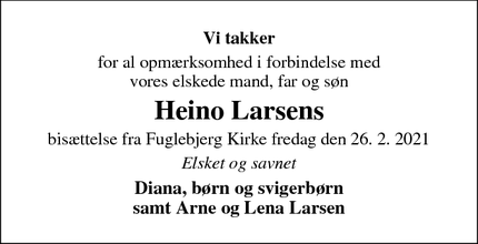 Taksigelsen for Heino Larsens - Fuglebjerg