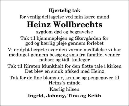 Taksigelsen for Heinz Wollbrechts - Tårs