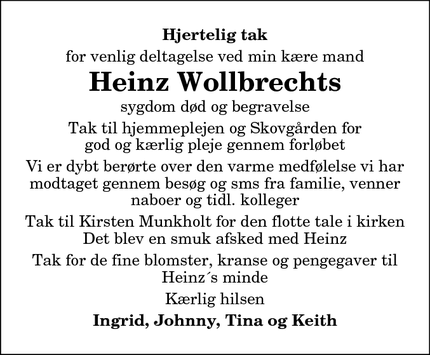 Taksigelsen for Heinz Wollbrechts - Tårs
