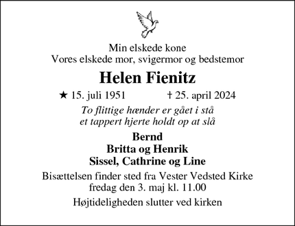 Dødsannoncen for Helen Fienitz - Ribe
