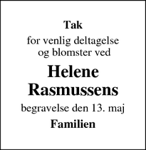 Taksigelsen for Helene
Rasmussen - Rudkøbing