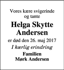 Dødsannoncen for Helga Skytte Andersen - Grenå