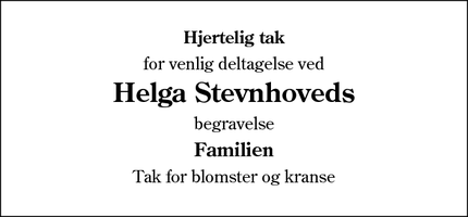 Taksigelsen for Helga Stevnhoveds - 6000 Kolding