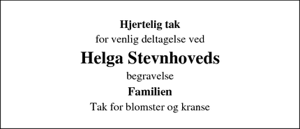 Taksigelsen for Helga Stevnhoveds - 6000 Kolding
