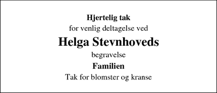 Taksigelsen for Helga Stevnhoveds - 6000 Kolding