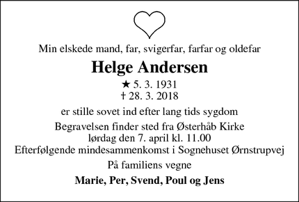 Dødsannoncen for Helge Andersen - Horsens