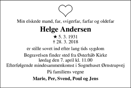 Dødsannoncen for Helge Andersen - Horsens