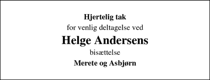 Taksigelsen for Helge Andersens - Gilleleje