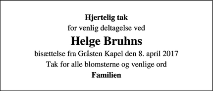 Taksigelsen for Helge Bruhns - Gråsten